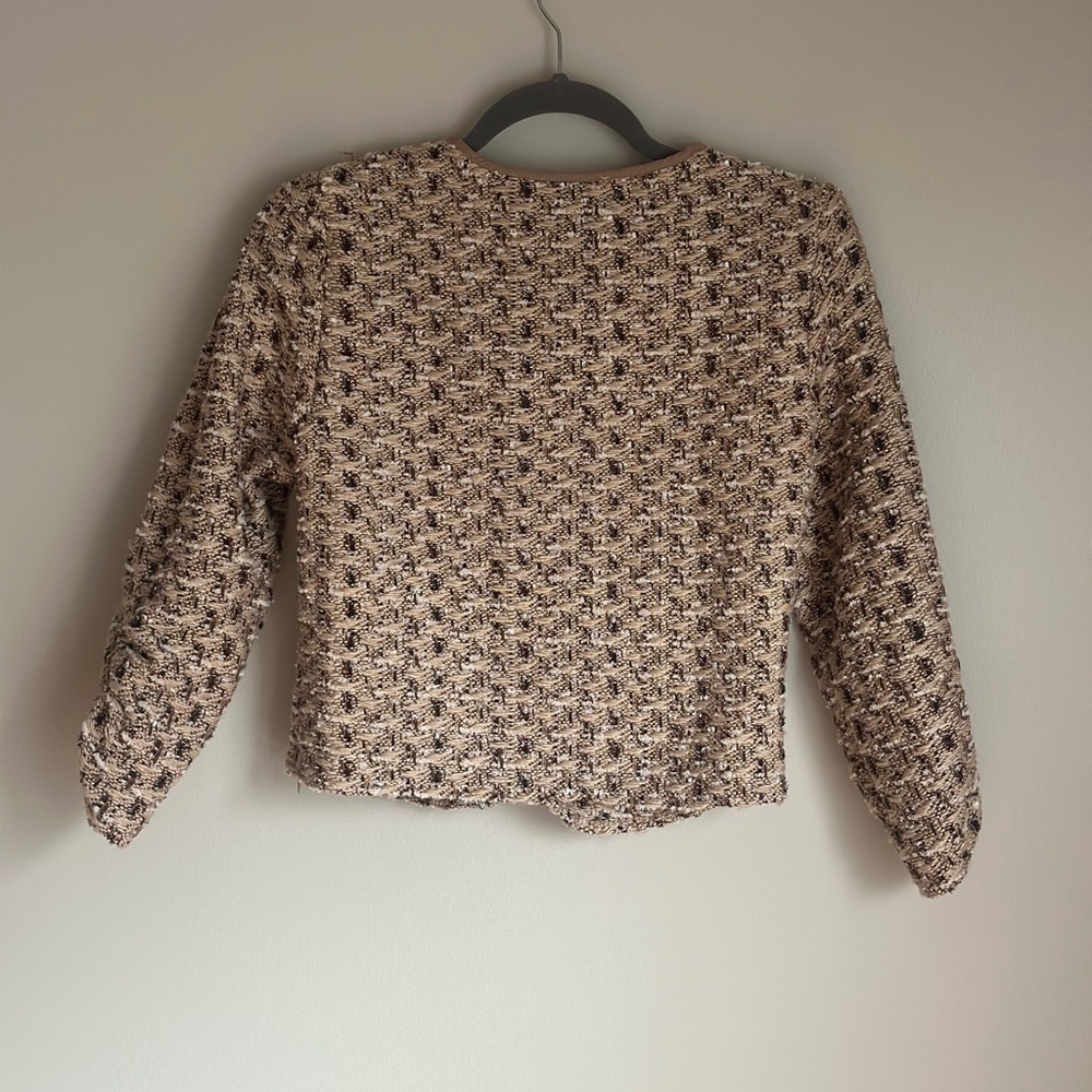 NWT SHUG Women’s Multi Tweed 3/4 Sleeve Top Beige Brown Holiday Size XS - Picture 7 of 11